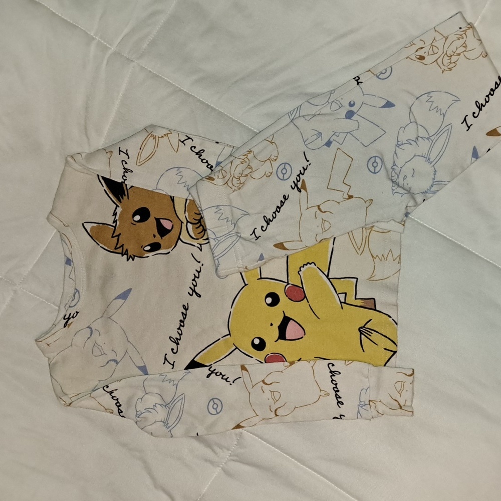 Pokemon Pikachu Eevie " I CHOOSE YOU! " White Pajama Set Long sleeve